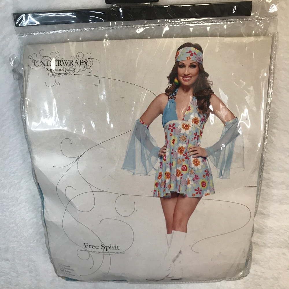 Underwraps Free Spirit Hippie Costume Women Large 60s 70s Floral Dress Sleeves